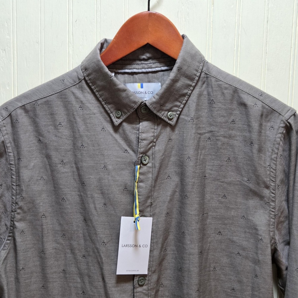 Larsson &‎ Co Shirt Mens Medium Gray Geometric Long Sleeve Button Down Casual